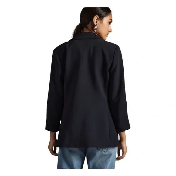 NWT Anthropologie Maeve Black Rolled Sleeve oversized  academia spring Blazer 6 - Picture 4 of 8